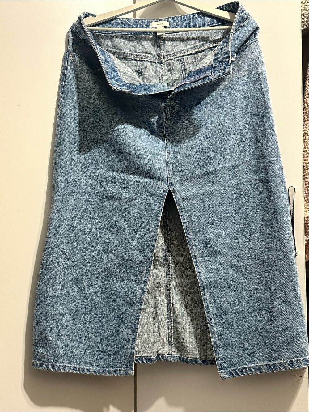 Slit front denim maxi skirt